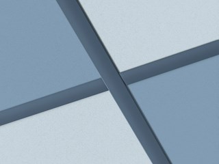 Acoustic tiles and ceiling grid in different blue colours