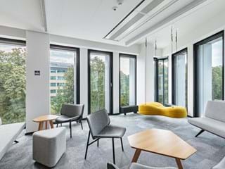 Acoustic ceiling panels in office social space