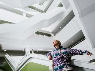 Atrium with staircases covered with stretch fabric