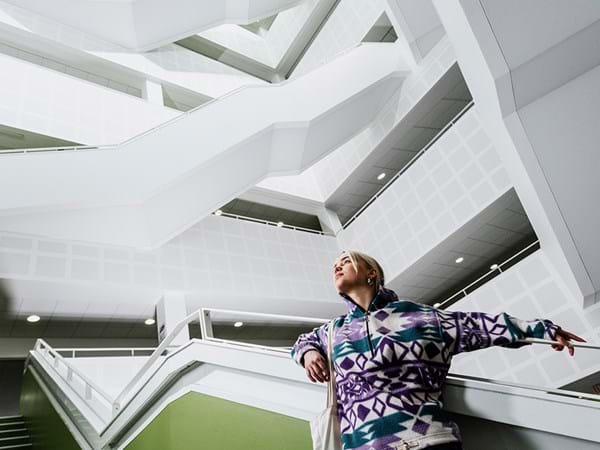 Atrium with staircases covered with stretch fabric