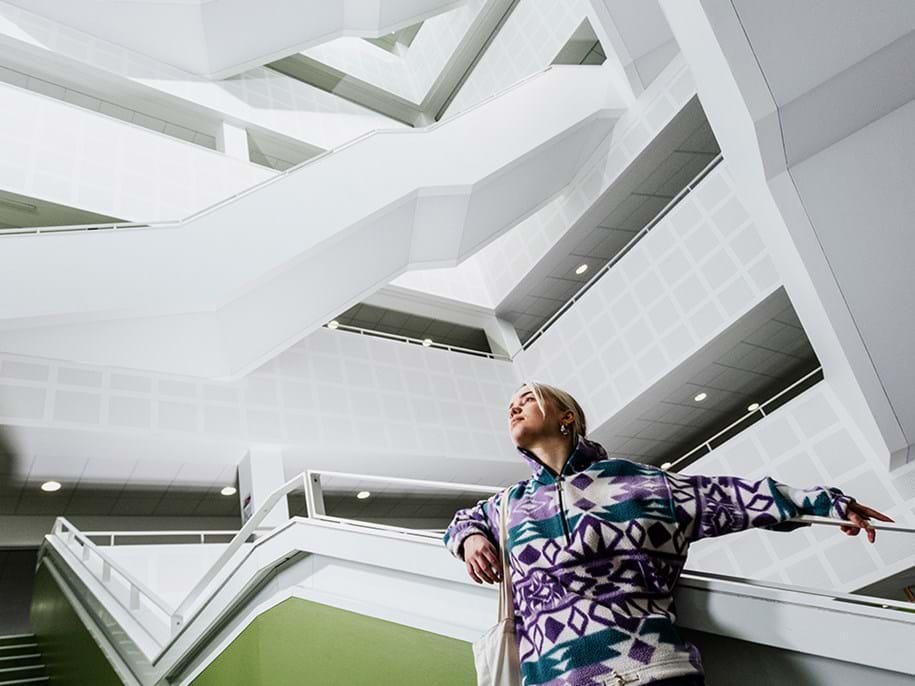 Atrium with staircases covered with stretch fabric