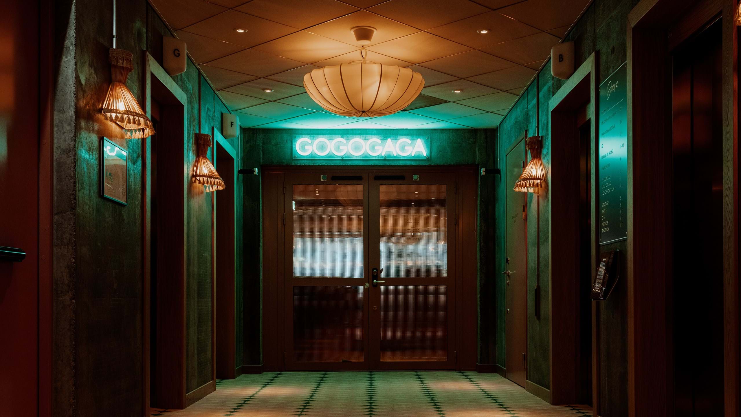 Suspended acoustic ceiling in corridor