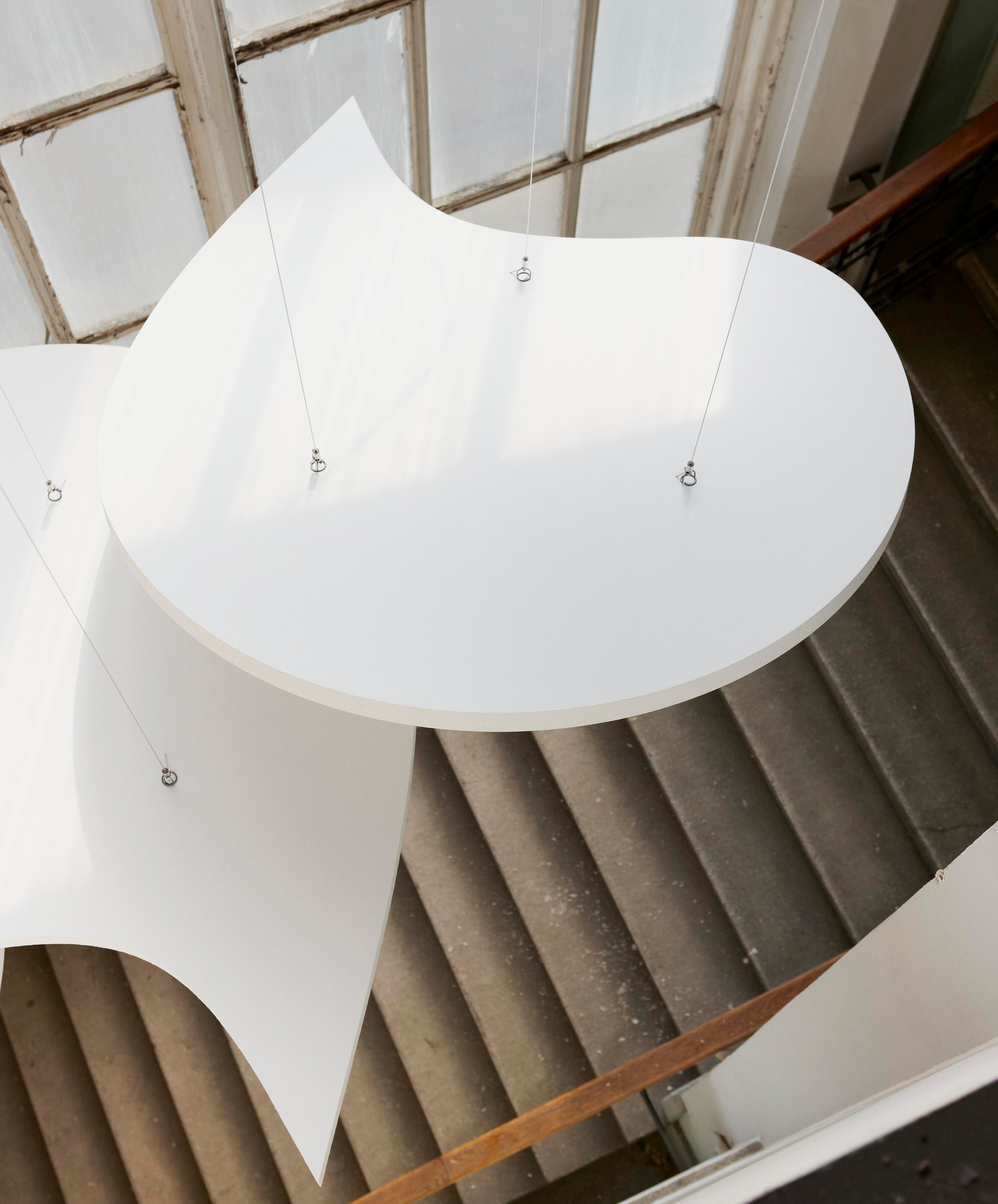 Free-hanging acoustic panels seen from above